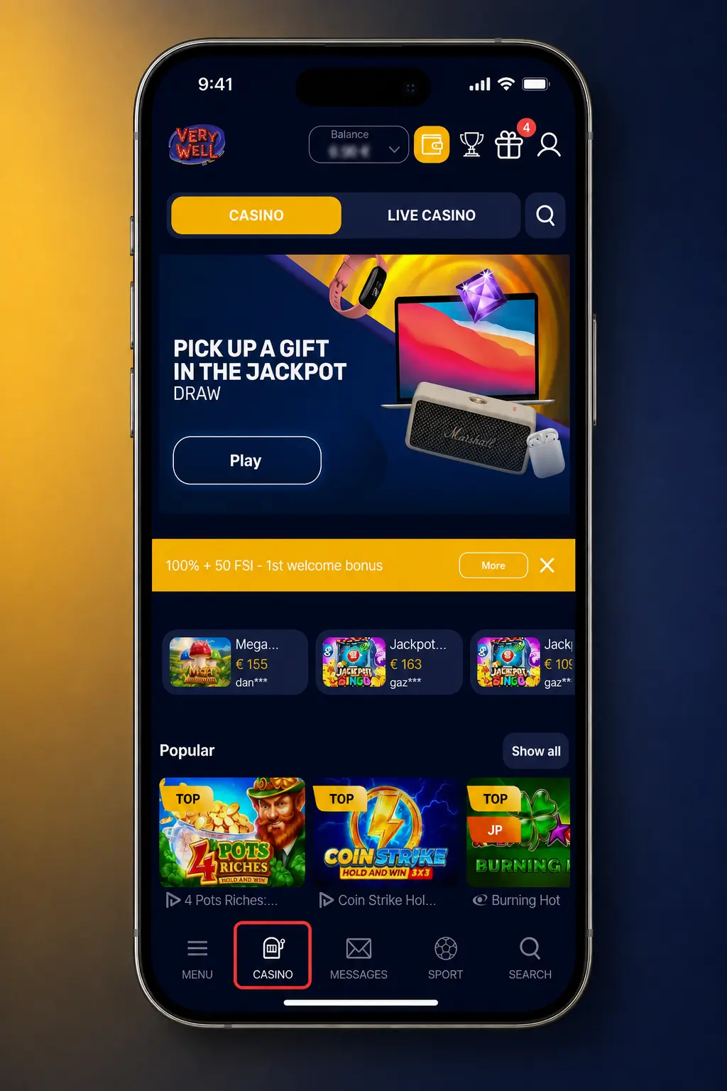 Step-by-step guide showing how to log in, find, and launch a slot game on VeryWell Slots before spinning.