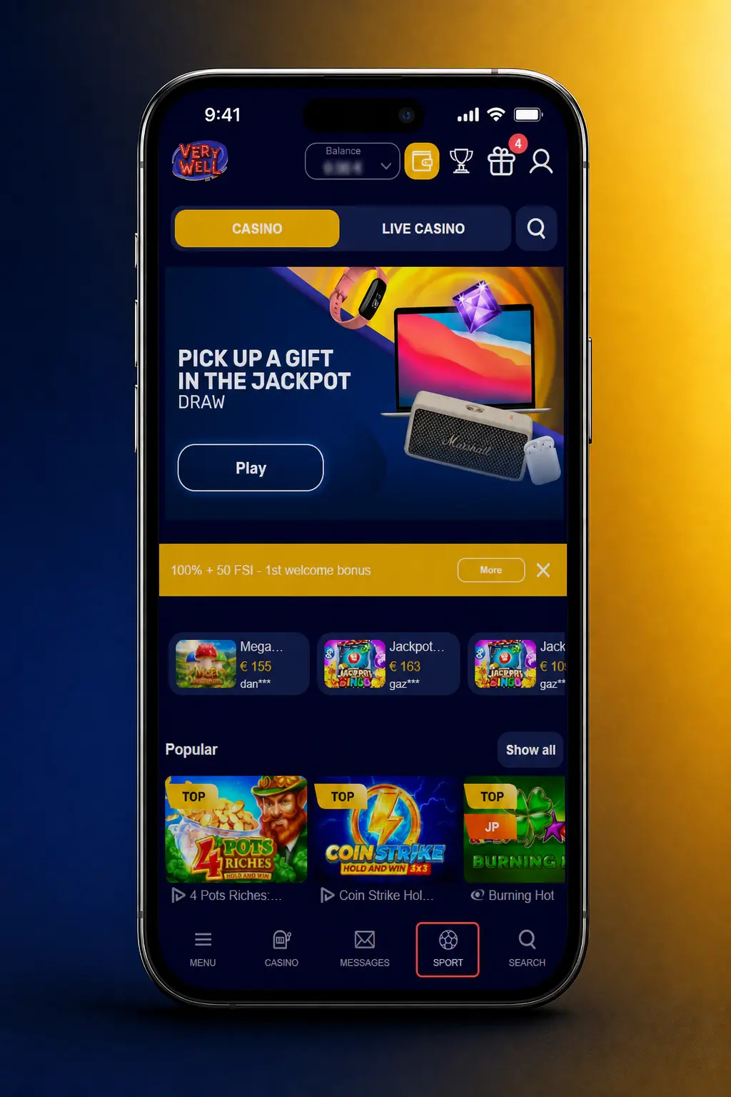 Screenshot showing steps to place a bet in the VeryWell app, including odds selection, stake entry, and bet confirmation.