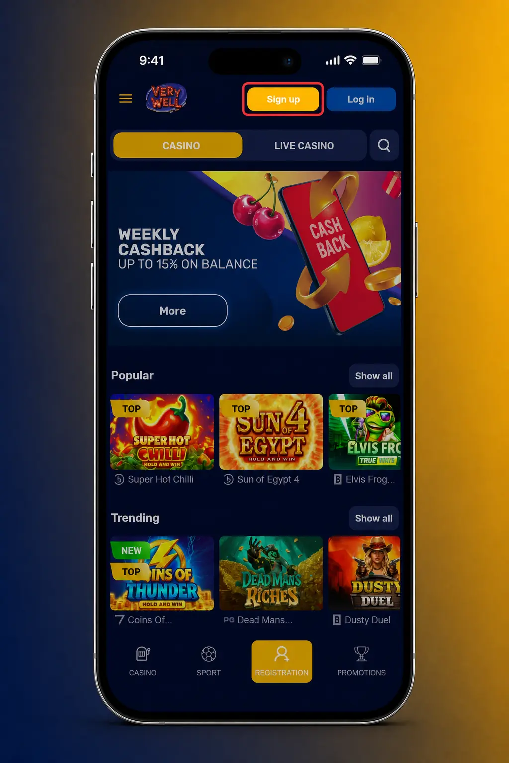 Step-by-step screenshot showing how to register on the VeryWell app, including entering details and confirming your account.