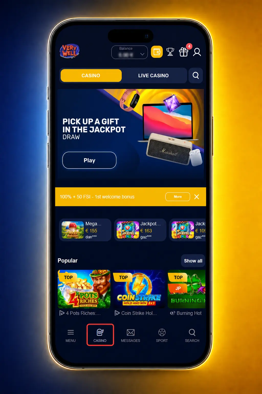 Step-by-step guide to registering, verifying, depositing and claiming a bonus to start playing live casino at VeryWell.