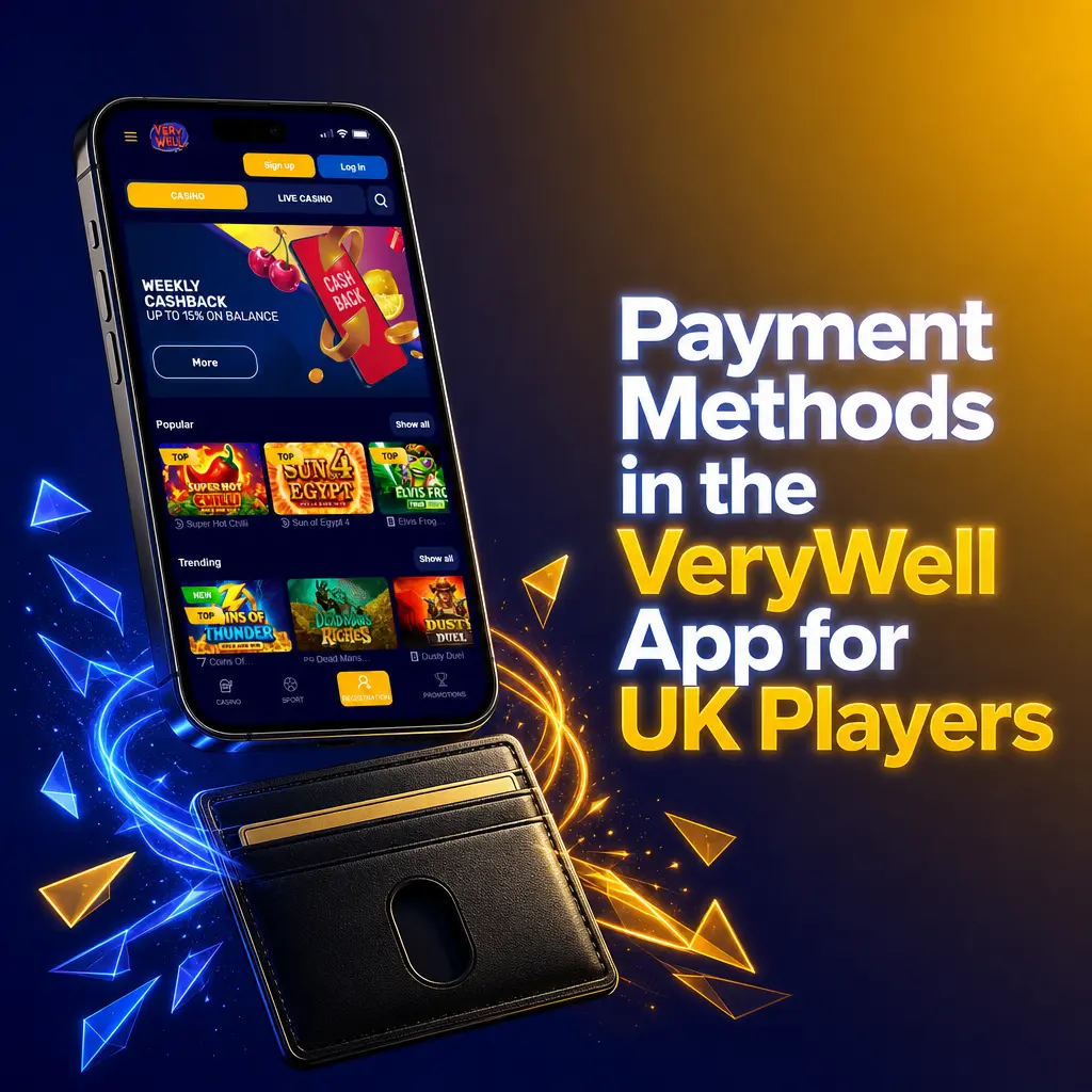 Payment methods in the VeryWell app for UK players: Crypto, Apple Pay, Mastercard, Visa and Bank Transfer options shown.