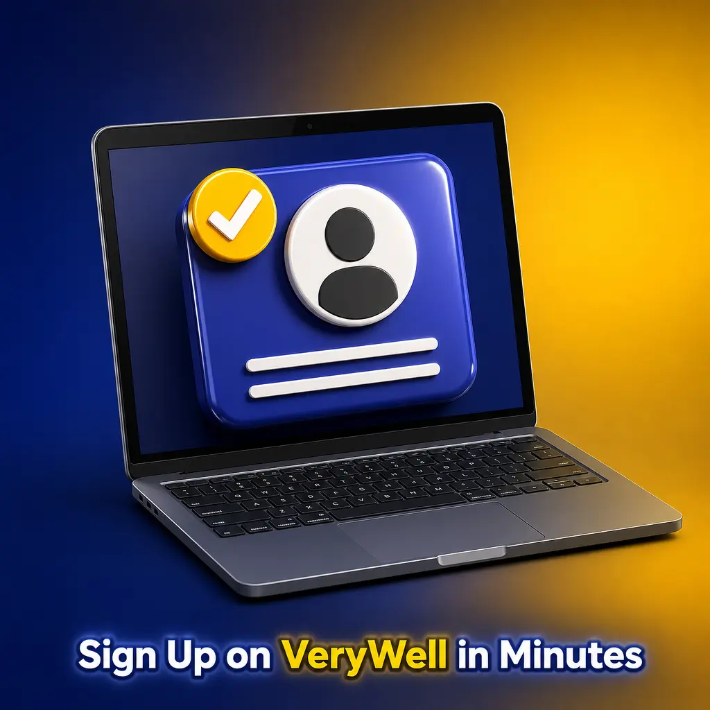 Step-by-step VeryWell sign-up form showing email, password, currency and age verification fields for UK players