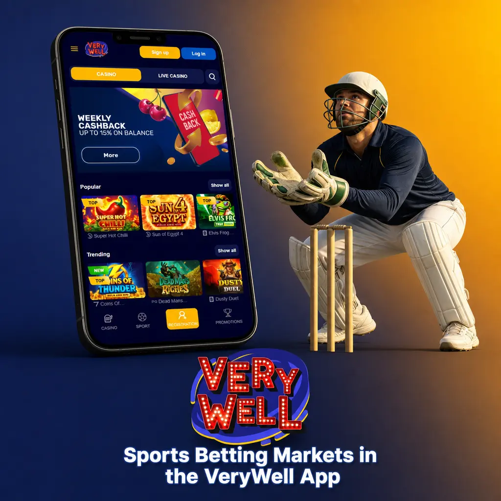 VeryWell app sports betting markets: football, tennis, basketball, cricket, darts, horse racing, boxing and eSports.