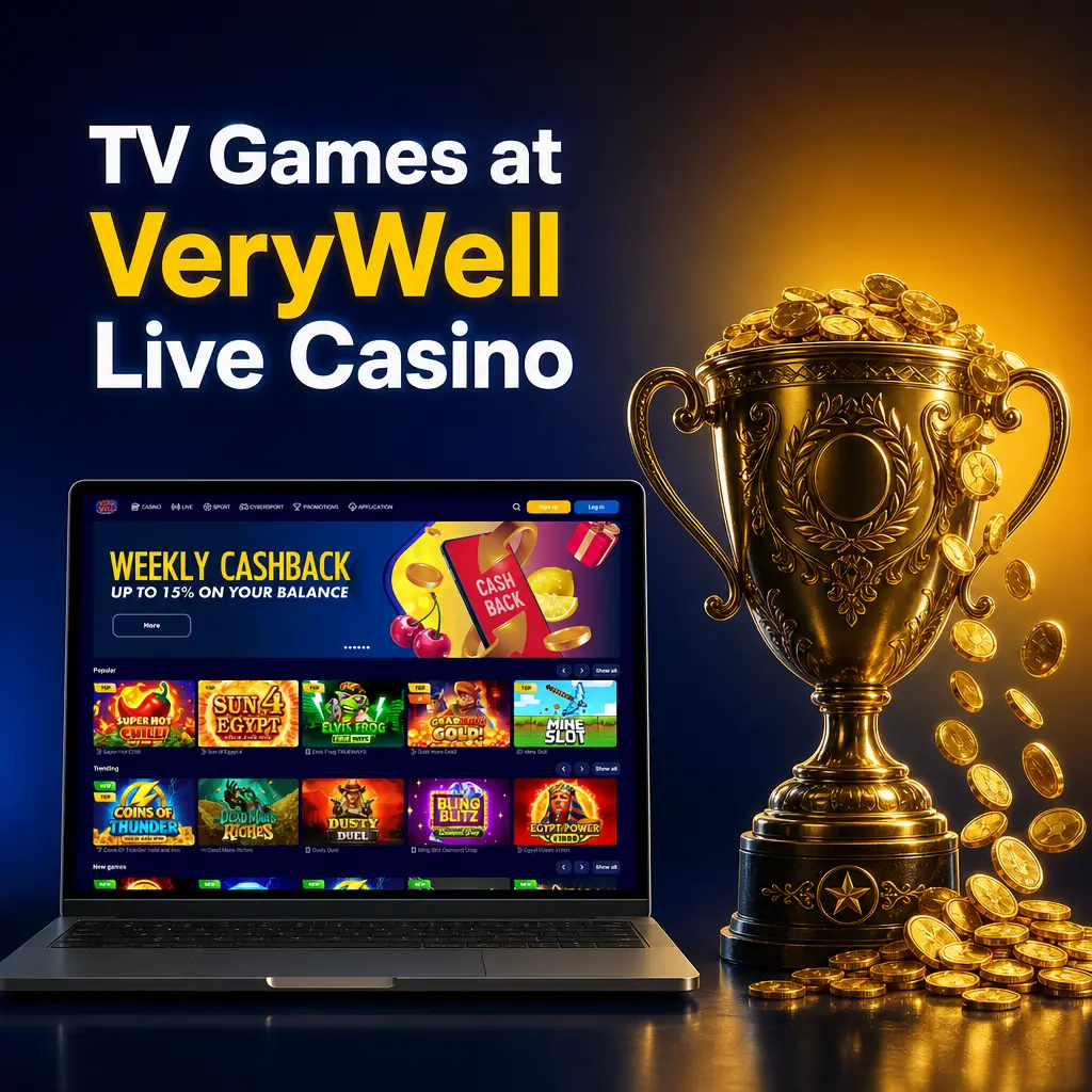 Live TV game shows at VeryWell Casino, including Crazy Time, Monopoly Live and Mega Ball with real-time hosts
