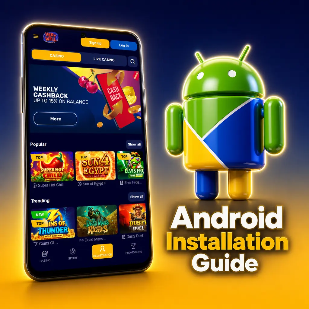 Step-by-step Android installation guide for VeryWell app: download APK, install, verify account, and place an esports bet.