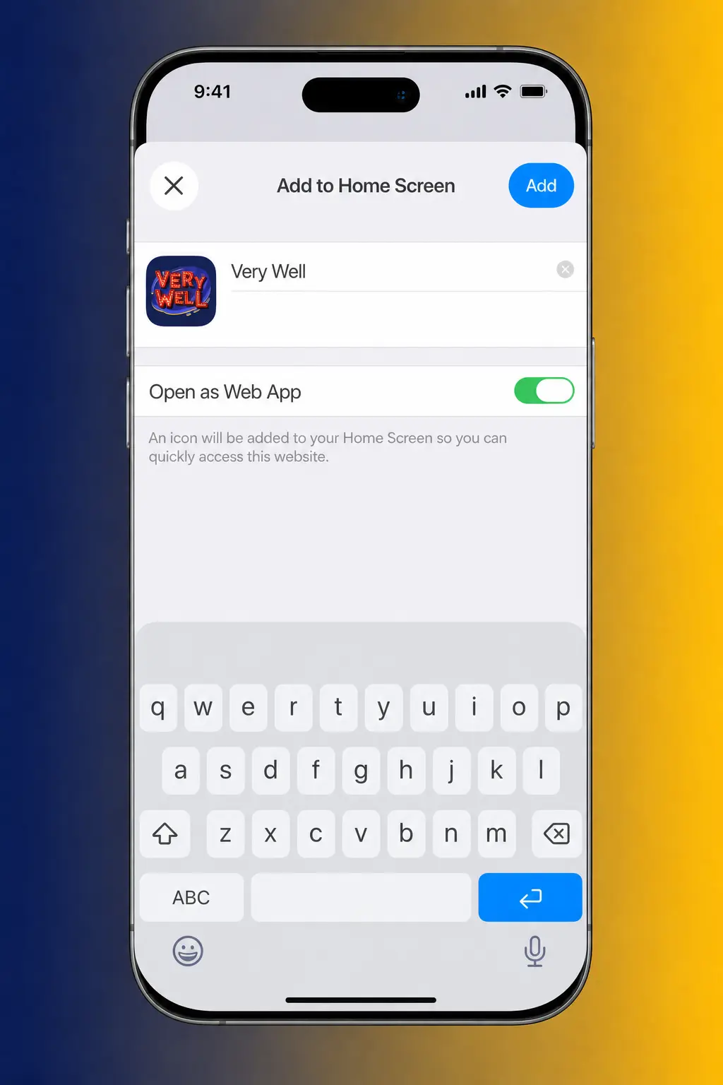 Step-by-step guide showing how to install the VeryWell iOS app on iPhone or iPad in four simple steps.