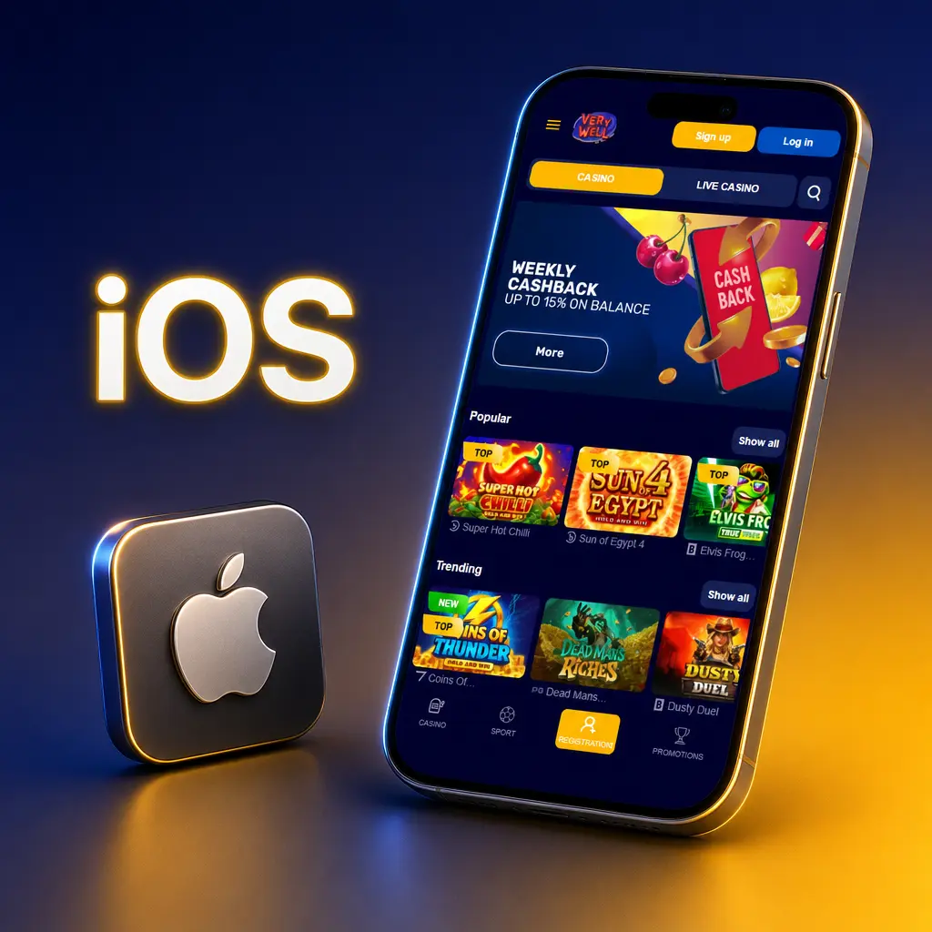 VeryWell iOS app in development; use Safari mobile website for sports betting and casino games access
