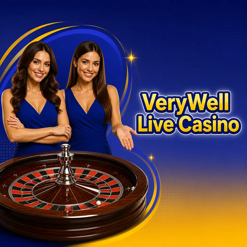 VeryWell Live Casino with live dealers for blackjack, roulette, baccarat, poker and game shows via studio streaming