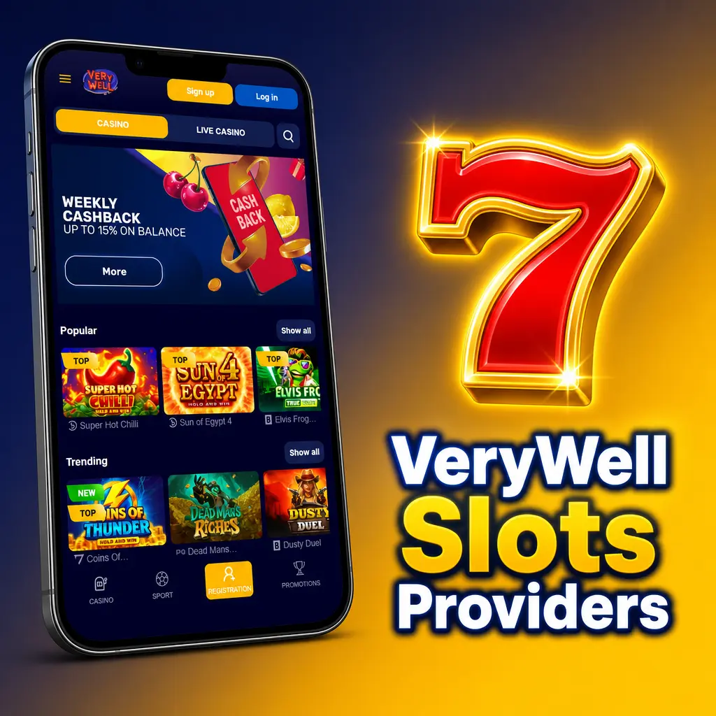 VeryWell slots lobby showing 24 licensed providers including Pragmatic Play, NetEnt, Microgaming and Evolution with UK-audited RTP.